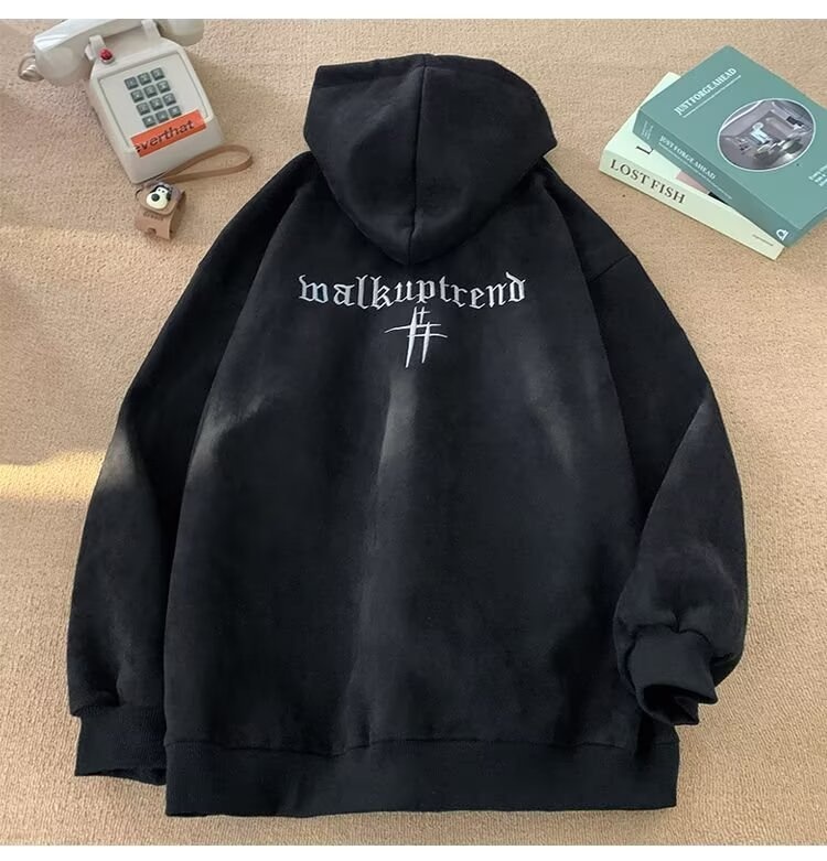 boy Heavyweight Suede Embroidered Sweatshirt For Men, Autumn American Trendy Brand Versatile Hoodie, High Street Lazy Style_voghion.com