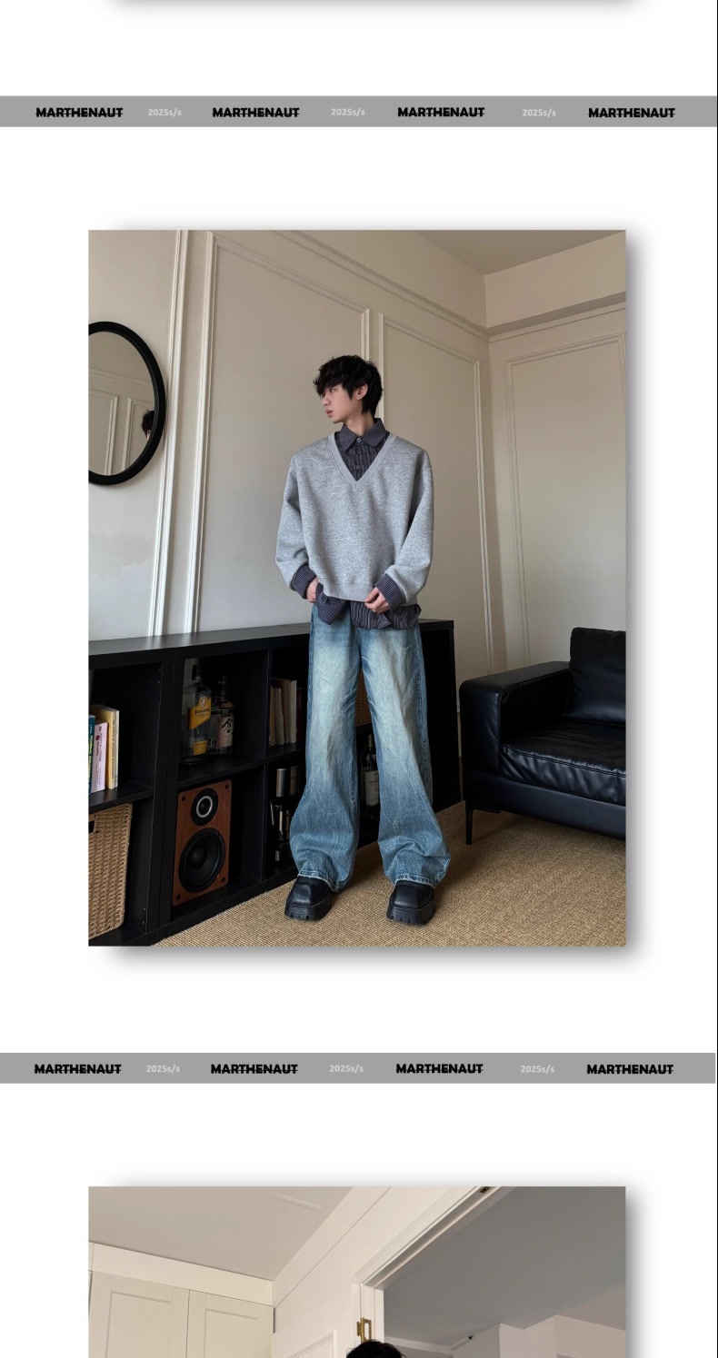 boy Boy Autumn Winter Niche Design Two-Piece Patchwork Sweatshirt Men's Korean Style Solid Color Versatile Loose Top_voghion.com