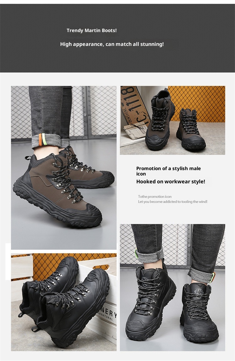 ShoeGlobe Men's Hiking Autumn Winter Outdoor Sports Casual Warm Construction Site Non-Slip Wear-Resistant Work Waterproof Trendy_voghion.com