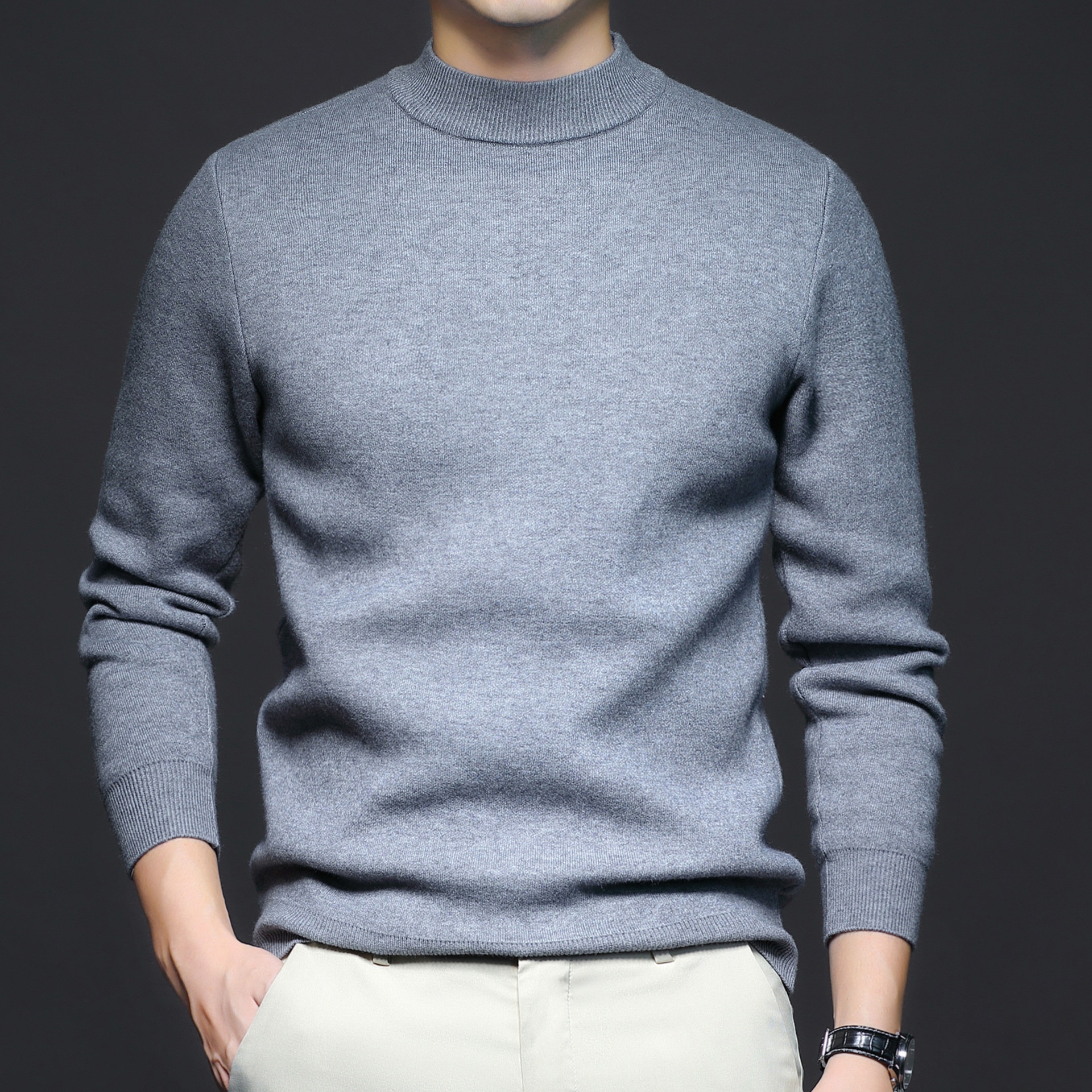 1 Factory Direct New Autumn Solid Color Half Turtleneck Slim Fit Sweater For Men Youth Base Shirt Men's Clothing_voghion.com