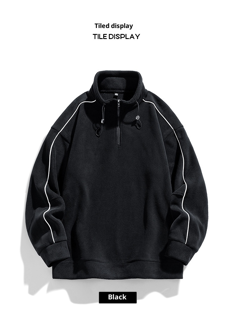 boy Boy Stand Collar 2023 New Men's Sweatshirt Winter Polar Fleece Half Zipper Warm Base Shirt Men_voghion.com