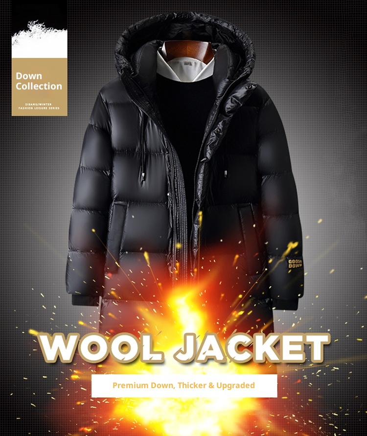 boy High-end Black Gold White Goose Thickened Down Jacket Winter Mid-length Casual Cold-proof Warm Coat Men's Trendy_voghion.com