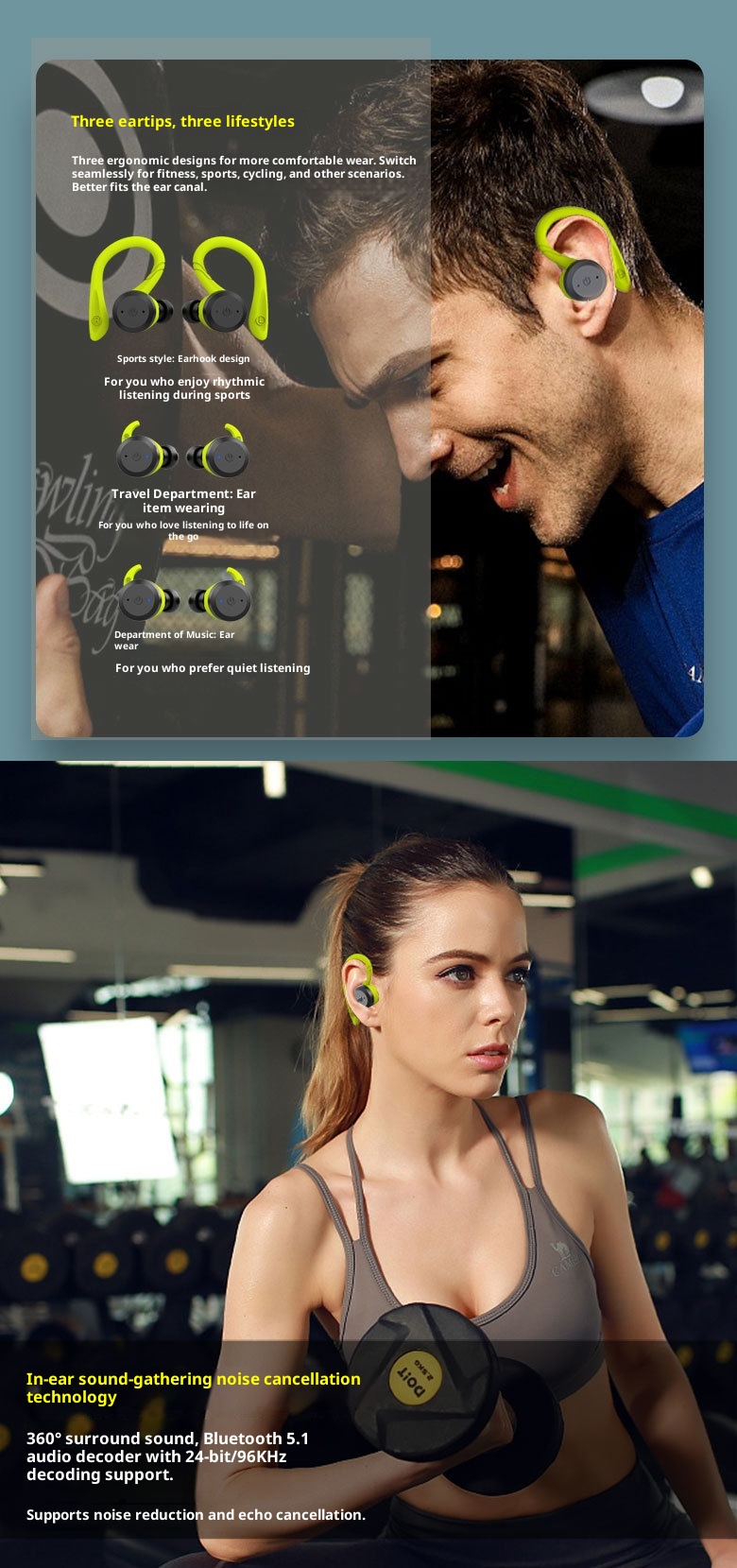 3c In-Ear Sports Headphones Waterproof Long Standby Wireless Bluetooth Earphones High Battery_voghion.com