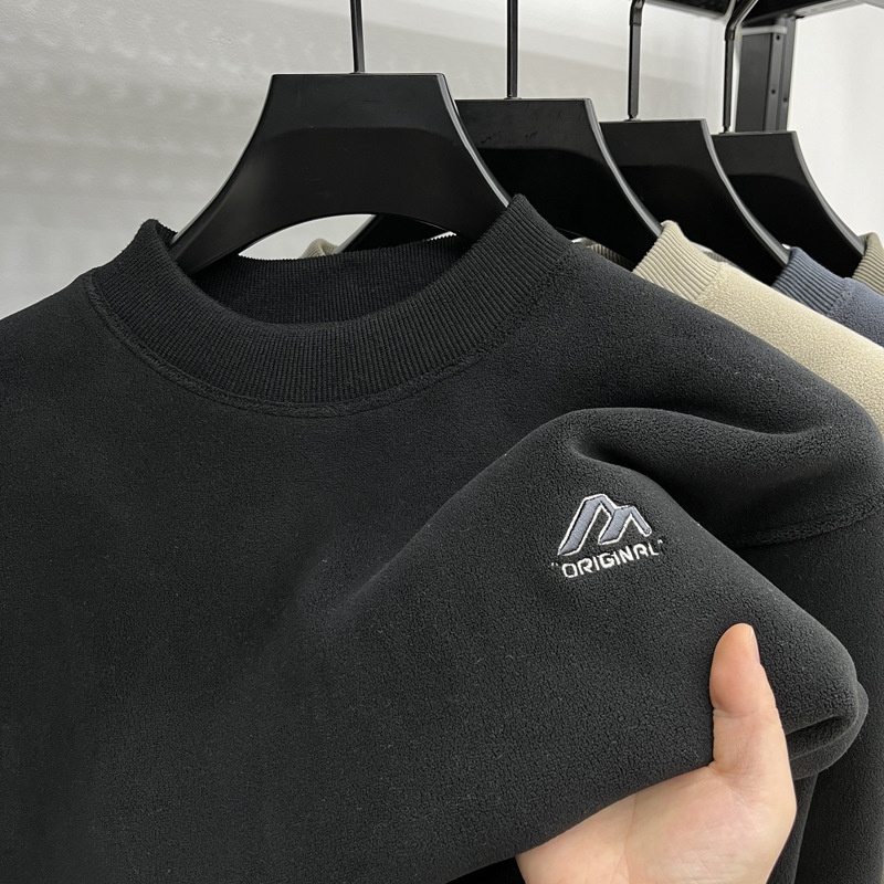 Moletom masculino de inverno com gola redonda, forro de lã polar, aquecimento automático e forro de lã, em lã de alpaca. Mais vendido._voghion.com