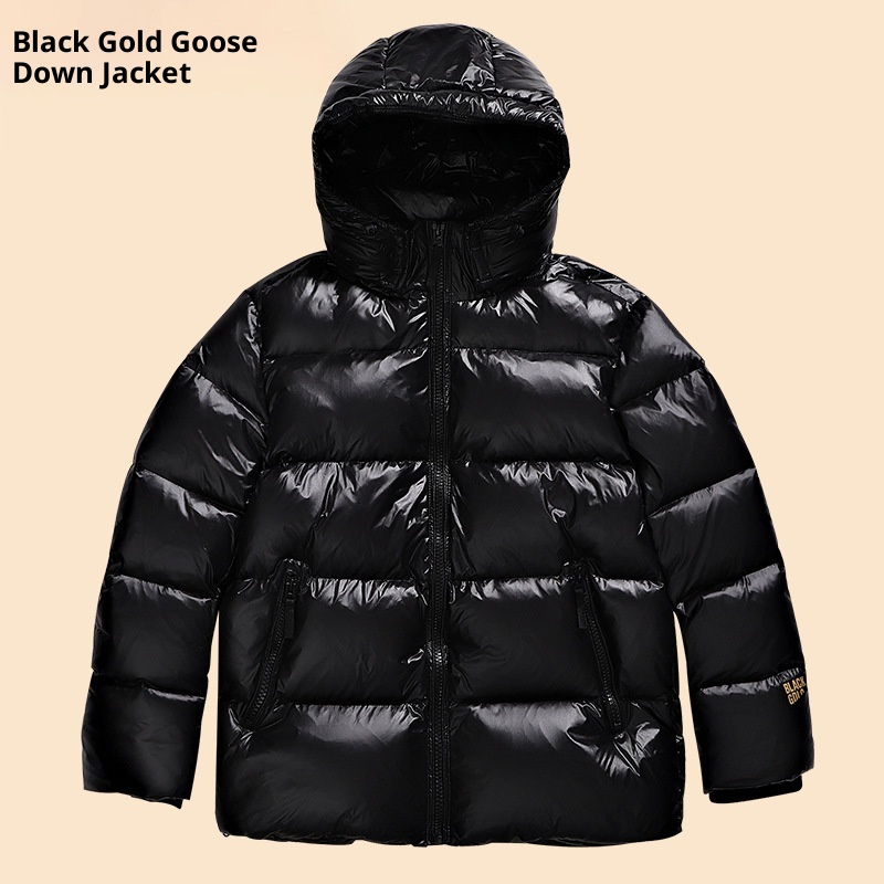 boy Unisex Black Gold Couple Short Style Duck Goose Down Jacket Men's Women's Top_voghion.com