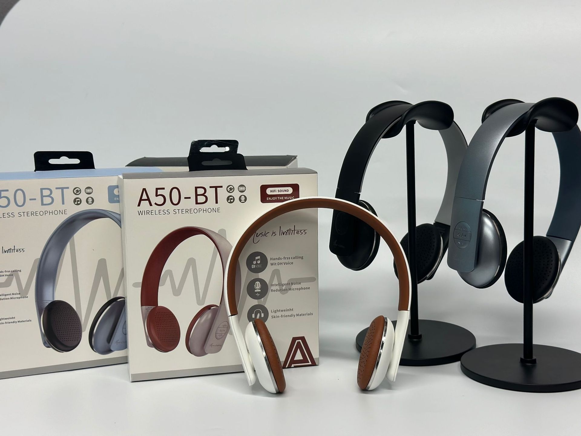 3c Head-mounted Bluetooth Headset A50-BT Stereo Wireless Sports Running Ultra-long Battery Life Retro Style American_voghion.com