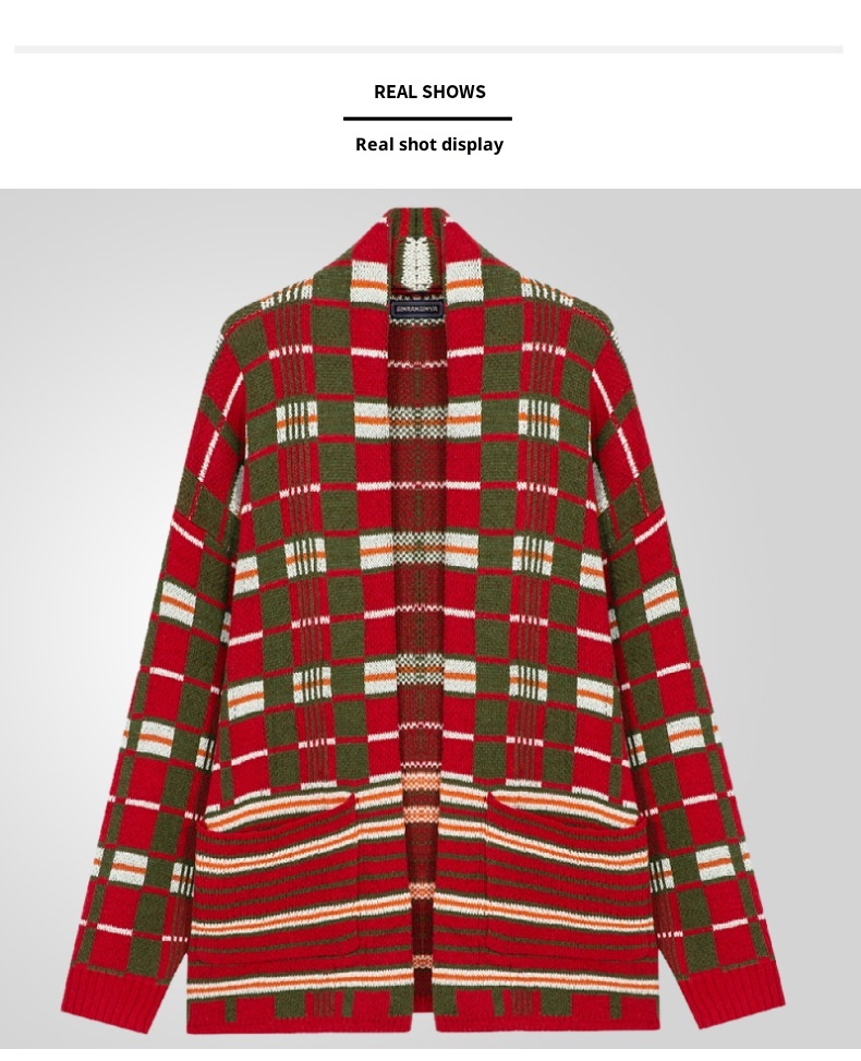 1 Foreign Trade Herbst Winter Herrenmode Karierte Strickjacke Lang Locker Übergröße Pullover Jacke Herren SY0005_voghion.com