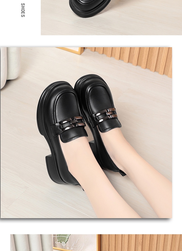 Genuine Thick-Soled Loafers 2024 Spring And Autumn Round-Toe Flat Soft Sole Slip-On Women's Mid-Cut Comfortable Leather_voghion.com