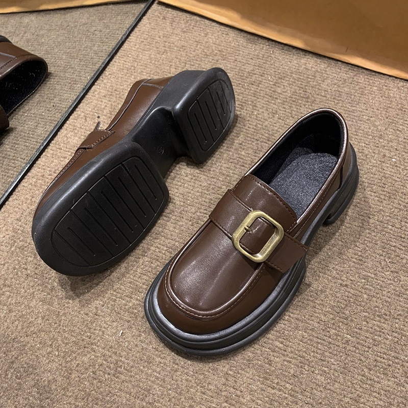 2024 Nieuwe Loafers Britse Stijl Zachte Dames Trendy Lente Herfst Dikke Zool Retro Slip-On Kleine Leren Schoenen_voghion.com