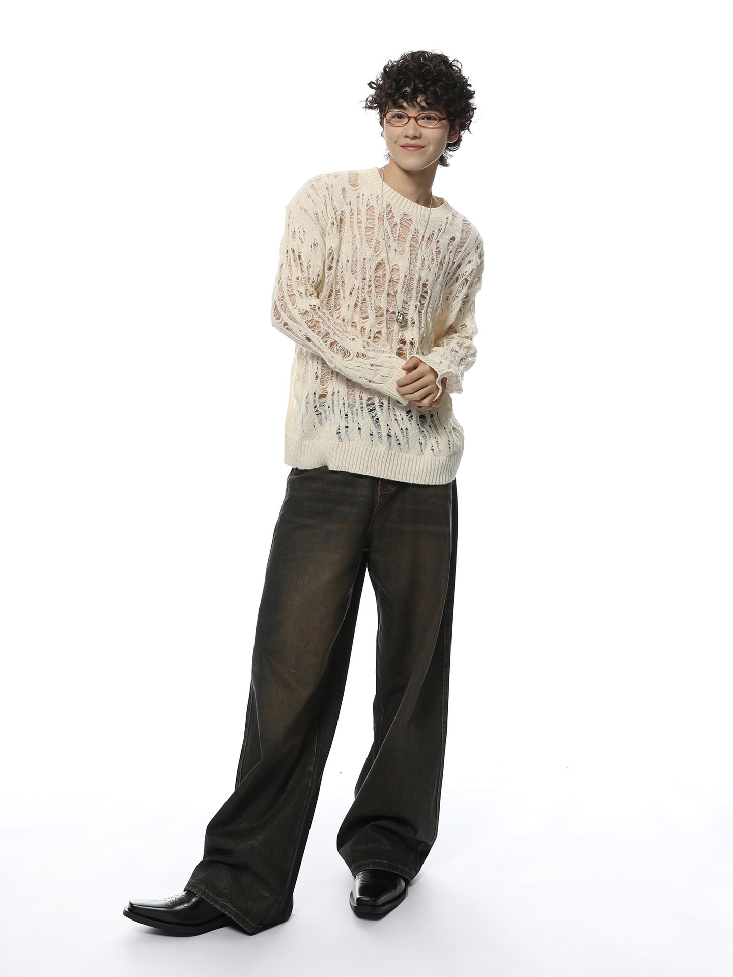 ragazzo ragazzo ragazzo inizio autunno nuovo maglione lavorato a maglia largo nicchia traforata protezione solare uomo stile coreano pigro casual top alla moda_voghion.com