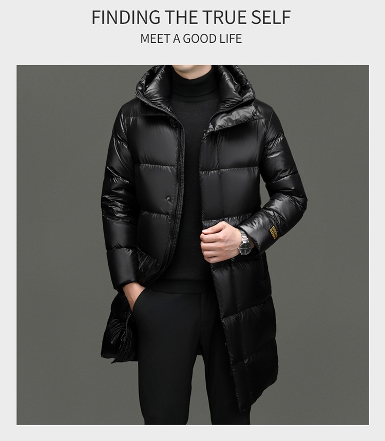 boy High-end Black Gold White Goose Thickened Down Jacket Winter Mid-length Casual Cold-proof Warm Coat Men's Trendy_voghion.com