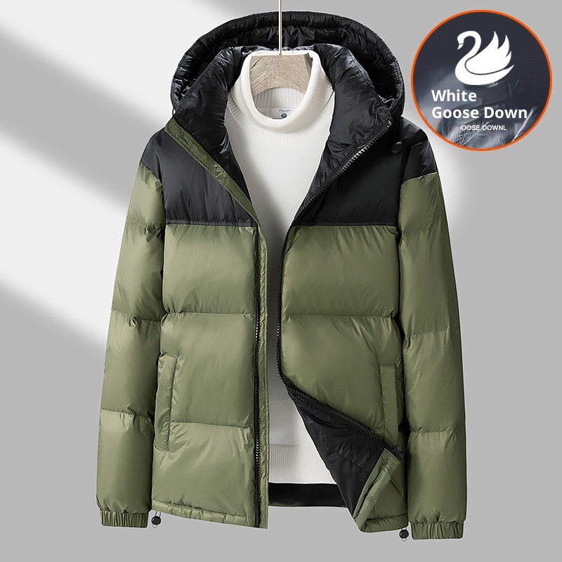 boy Winter New Men's Korean Style Color-Block Hooded Thickened Warm 90 White Goose Down Jacket Trendy Couple Cold-Resistant_voghion.com
