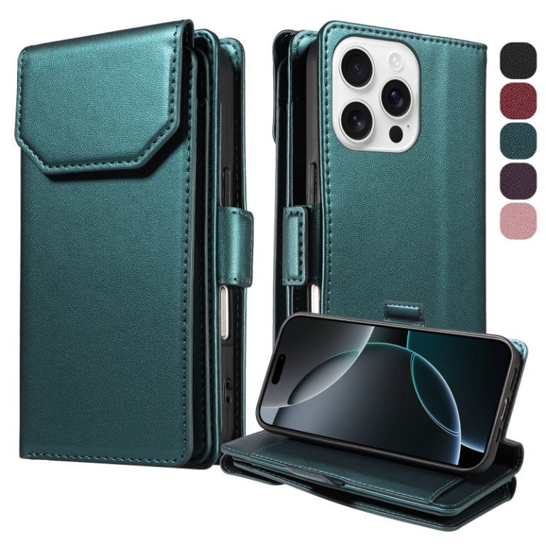 TechGlobe Cross-border-kompatible iPhone 16 Multi-SIM Leder-Wallet-Handyhülle 15 14 Pro Max Schutzhülle_voghion.com