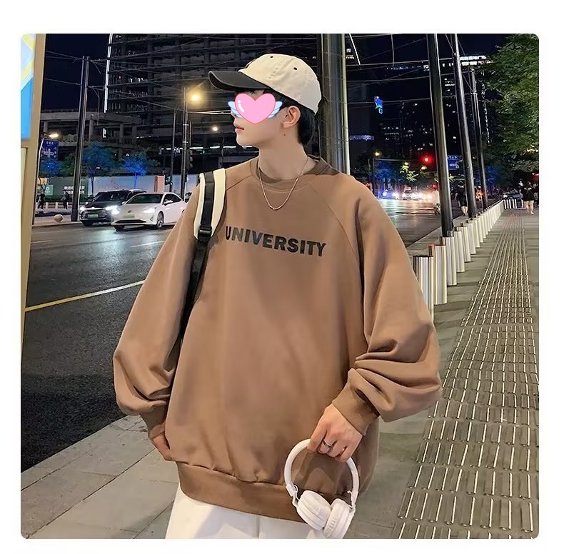 boy Men's Hoodless Crew Neck Zhongshan Sweatshirt Fleece Lined Thickened Autumn Winter Base Shirt Loose Long Sleeve T-Shirt_voghion.com