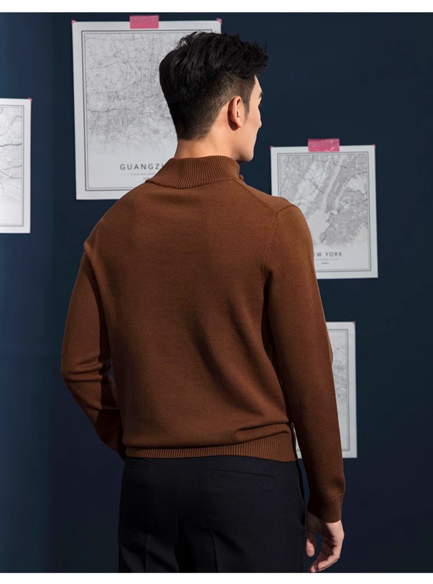 Neuer Herrenpullover für Frühling und Herbst, langärmelig, lässig, mit Stehkragen, halbem Reißverschluss, schmal geschnitten, Strickmode, figurschmeichelnd_voghion.com