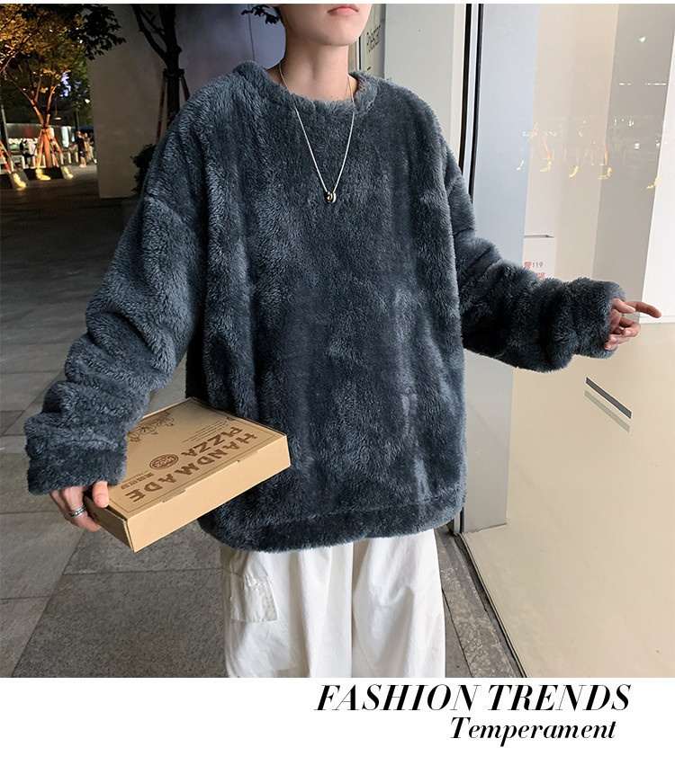 boy Y25Pexrozna Trendy Brand Autumn Winter Couple Lamb Wool Men Fleece Warm Round Neck Sweatshirt Loose Jacket_voghion.com