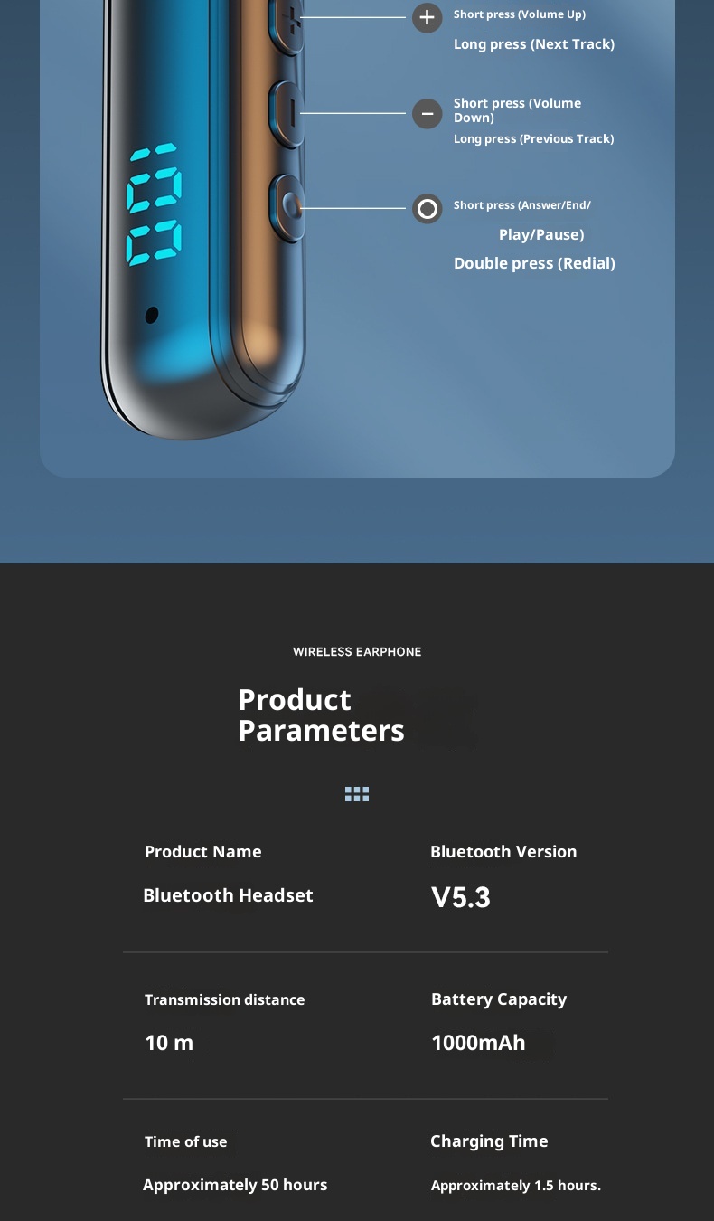 3c 2023 Nuove cuffie Bluetooth da gioco wireless con fascia da collo e display digitale, batteria a lunga durata, universali per tutti_voghion.com