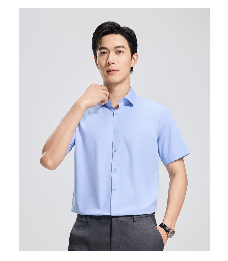 ForMen Men's Short Sleeve With Mulberry Silk, Wrinkle-Free, Professional Workwear, Summer Thin Business Shirt_voghion.com