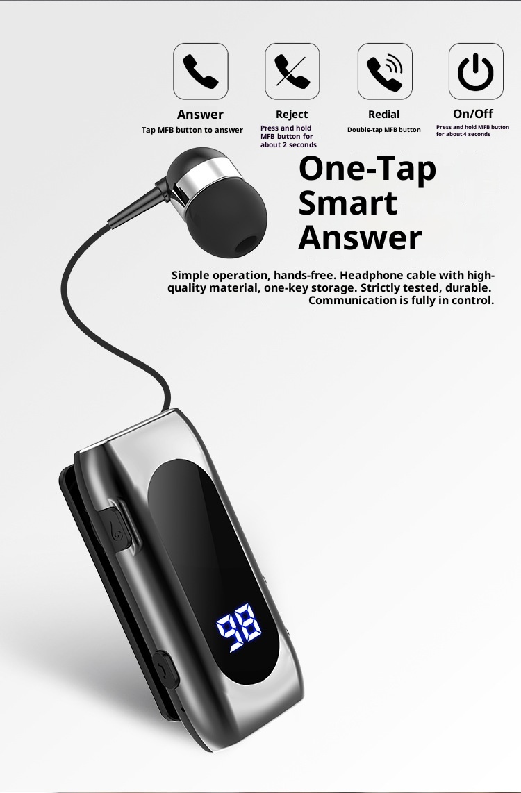 3c Lavalier Bluetooth Earbuds Wireless In-Ear Noise Cancelling Waterproof Long Battery Life For Drivers And Riders_voghion.com