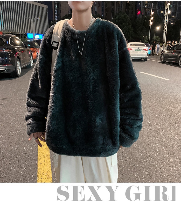 boy Y25Pexrozna Trendy Brand Autumn Winter Couple Lamb Wool Men Fleece Warm Round Neck Sweatshirt Loose Jacket_voghion.com