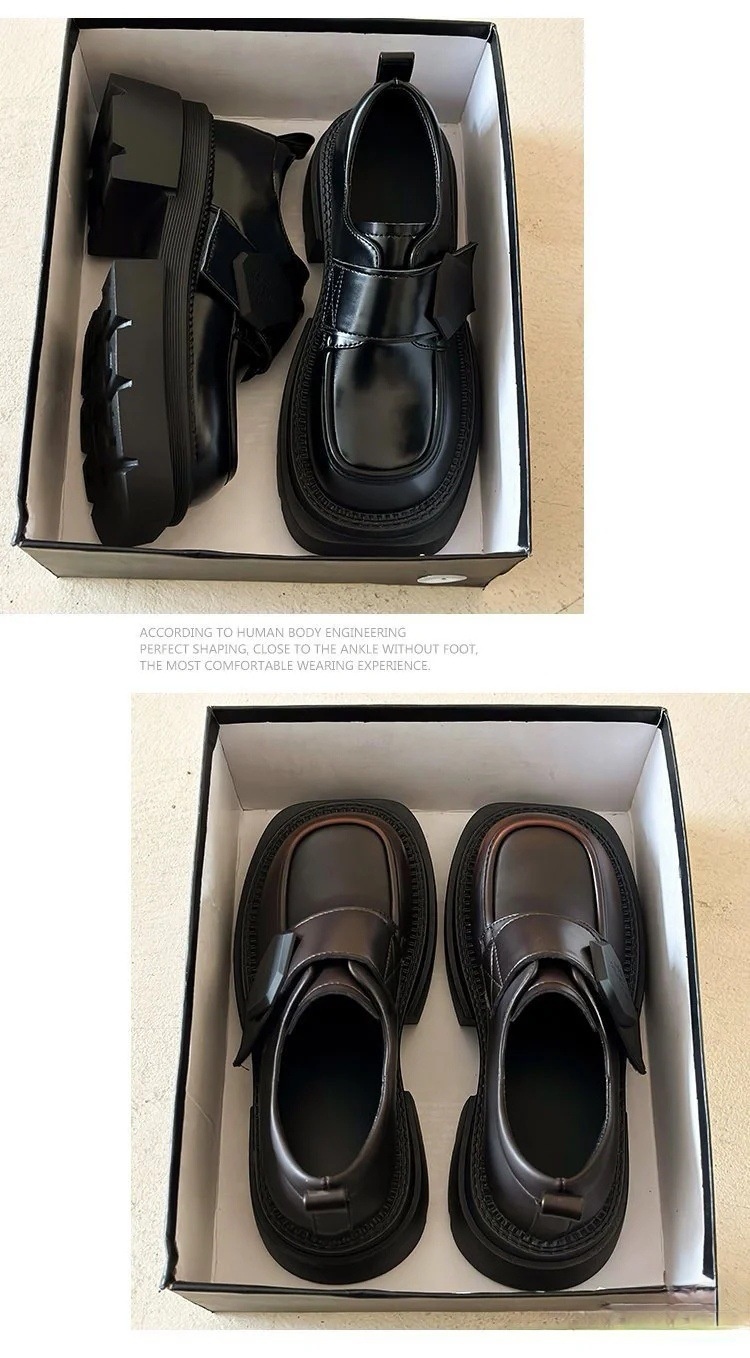 Dames leren 2025 lente nieuwe Britse stijl klittenband vierkante neus mode casual loafers platform dikke zool enkele schoenen_voghion.com