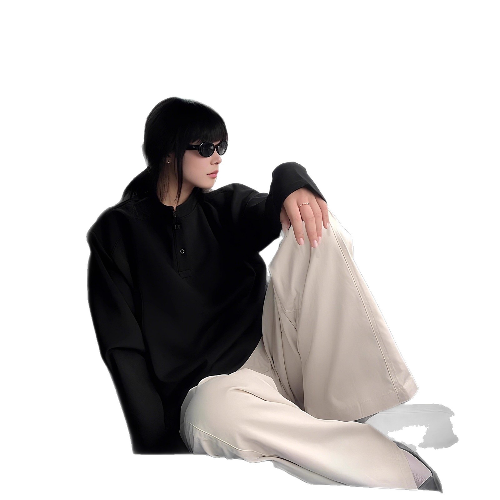 boy Boy White Gray Henry Regular Shoulder Long Sleeve T-Shirt For Men Autumn American Style Deconstructed Patchwork Heavyweight_voghion.com