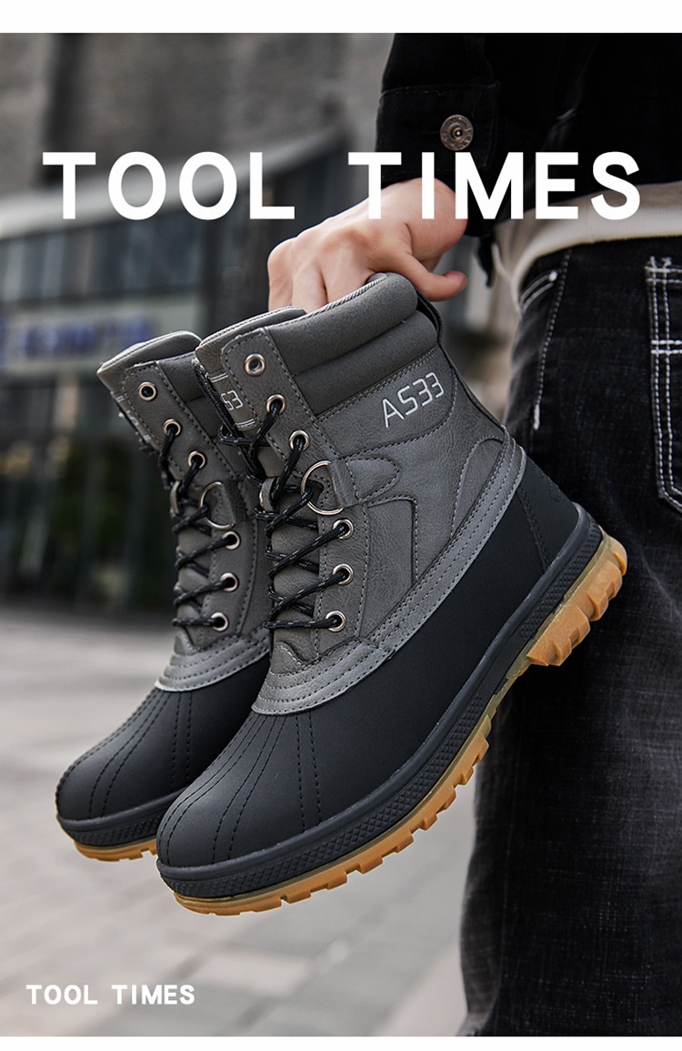 ShoeGlobe Cross-Border Russland Ukraine Herbst Winter Schwarzer Herren-Flachabsatz mit rutschfester Sohle, verdickter Schaft, griffig, für Wanderungen, sofort lieferbar_voghion.com