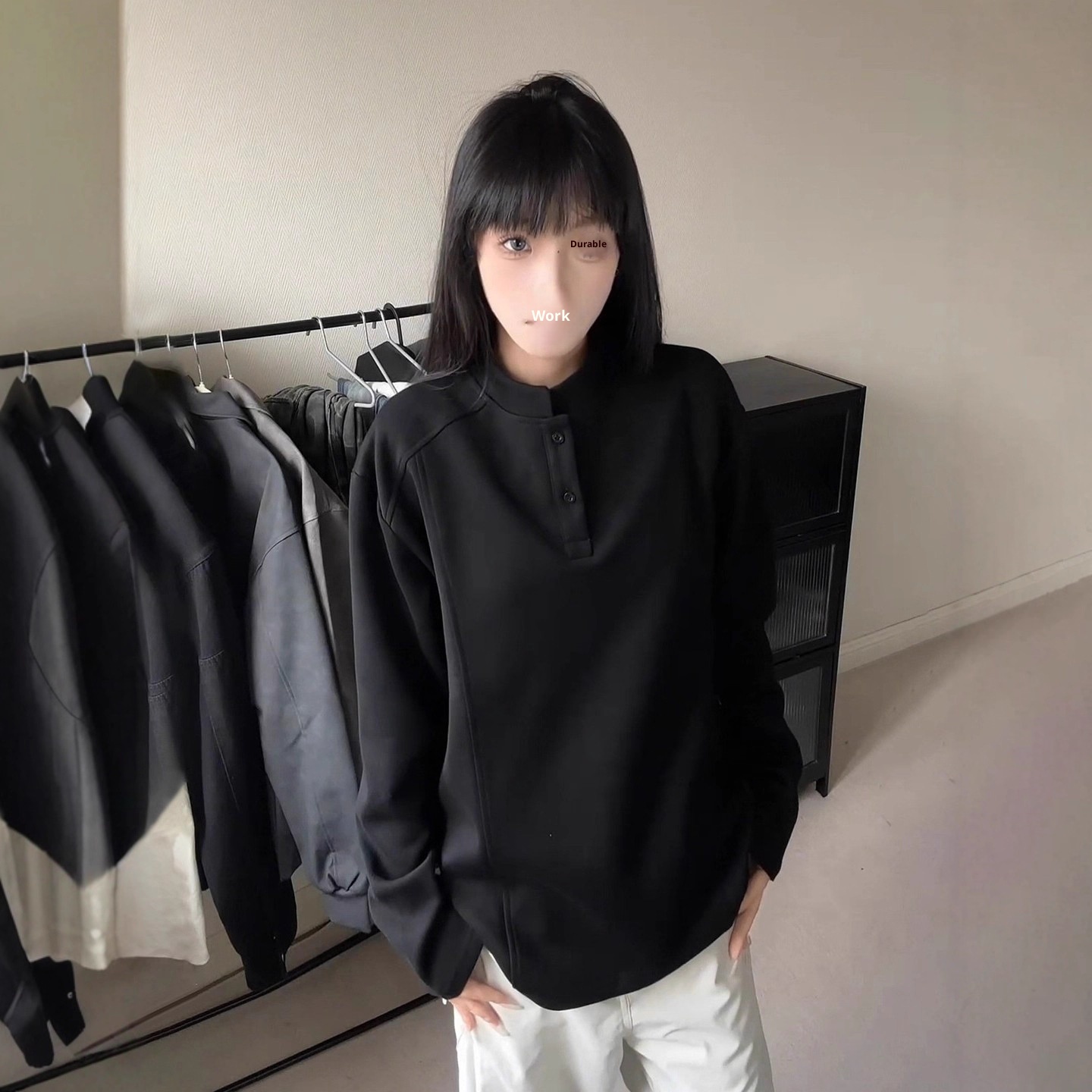 boy Boy White Gray Henry Regular Shoulder Long Sleeve T-Shirt For Men Autumn American Style Deconstructed Patchwork Heavyweight_voghion.com