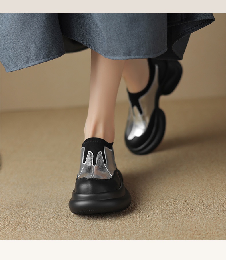 2024 Scarpe da donna in pelle con tacco alto singolo e punta tonda, mocassini con suola spessa e tacco grosso, stile britannico, primavera autunno_voghion.com