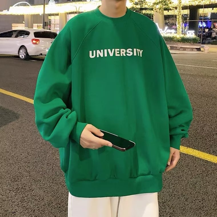 boy Men's Hoodless Crew Neck Zhongshan Sweatshirt Fleece Lined Thickened Autumn Winter Base Shirt Loose Long Sleeve T-Shirt_voghion.com