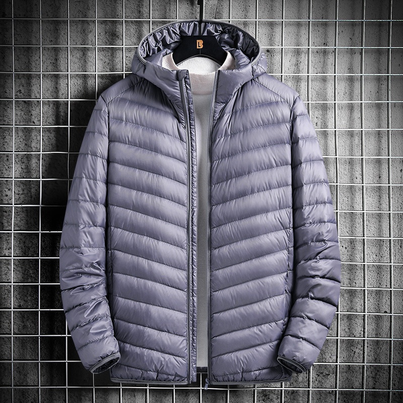 boy Stand Collar Hooded Jacket For Men, Lightweight Autumn And Thin Warm Clothing, Off-Season Winter Wear, White Duck Down_voghion.com