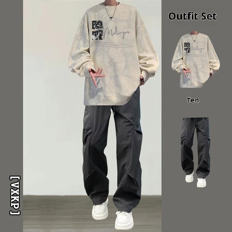 001 Handsome Tie-Dye Sweatshit Set Fo Men Tendy Band Outfit New Ameican Style Fleece Jacket Clothing Matching Men's_voghion.com
