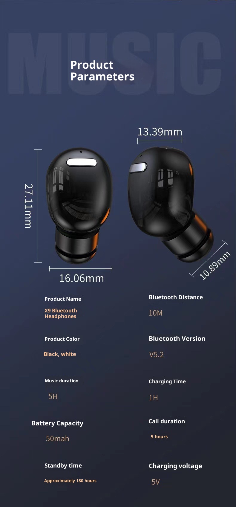 3c Cross-Border X9 Wireless Bluetooth Earphones E-commerce Hot-Selling Mini Comfortable Wearing HD Call Long Battery Life_voghion.com