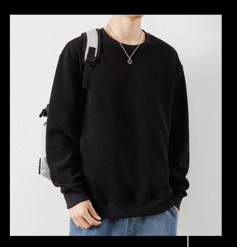 boy Autumn Winter New Thickened Crew Neck Youth Waffle Men's Loose Pullover Long Sleeve Sweatshirt Wholesale_voghion.com