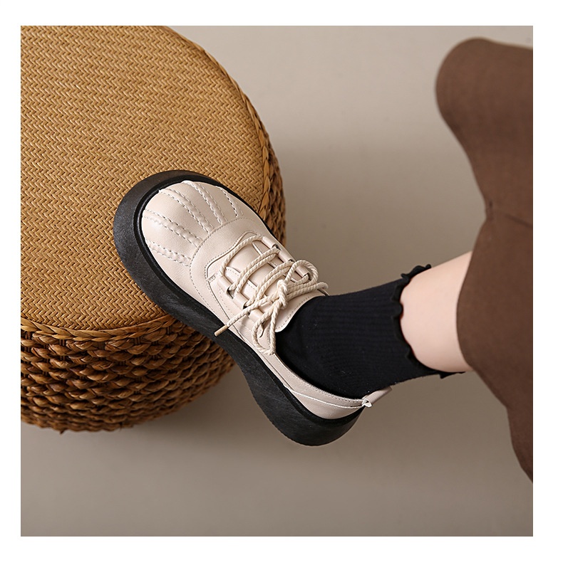 Shell Toe Dames Leren Franse Retro Dikke Zool Casual Enkel Schoenen Britse Stijl Leuke College Studenten Loafers_voghion.com