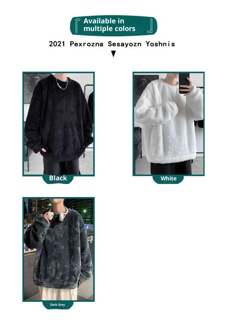 boy Y25Pexrozna Trendy Brand Autumn Winter Couple Lamb Wool Men Fleece Warm Round Neck Sweatshirt Loose Jacket_voghion.com