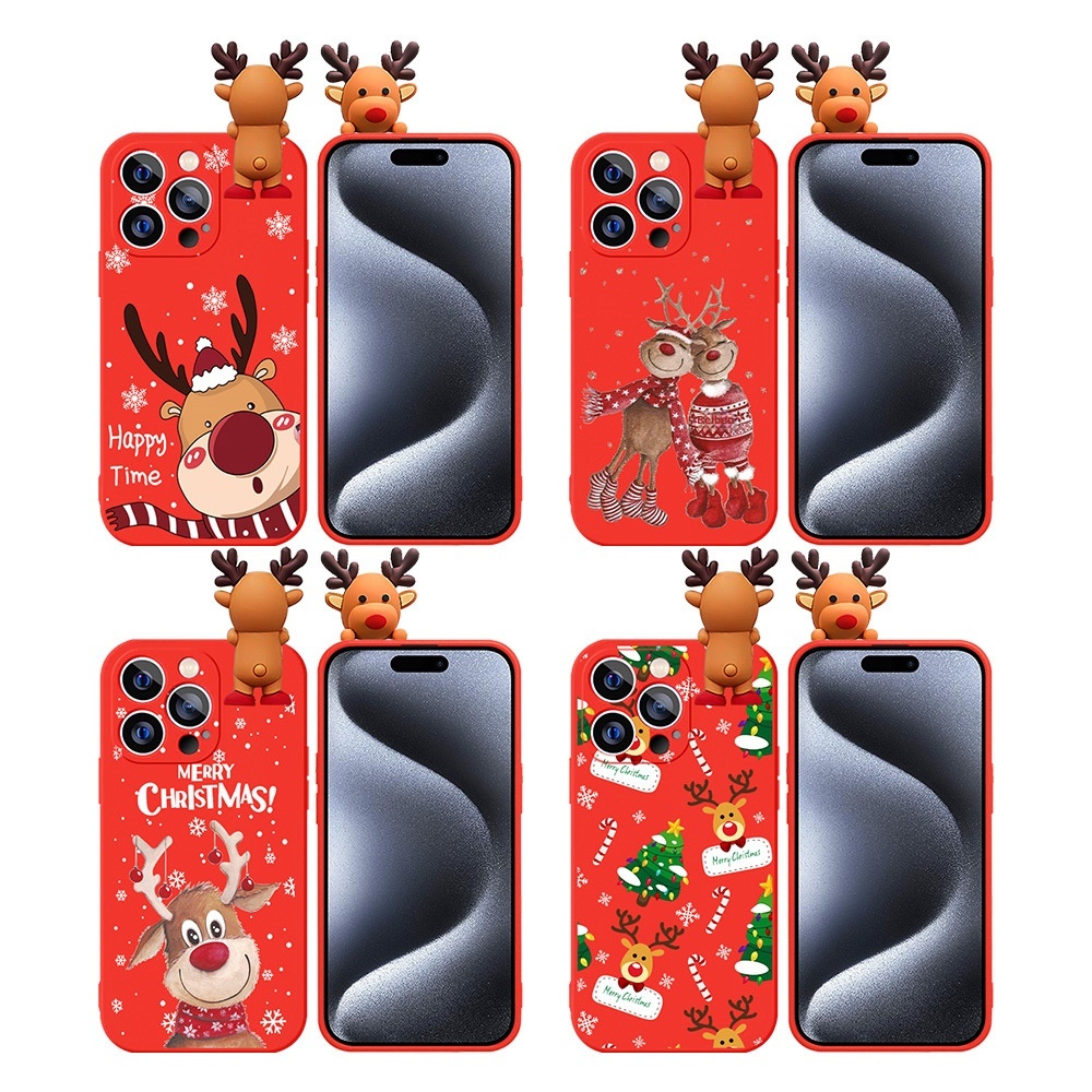 TechGlobe Suitable For 17 16 Pro Max Christmas Snowman Cartoon Reindeer Embossed Doll Phone Case_voghion.com