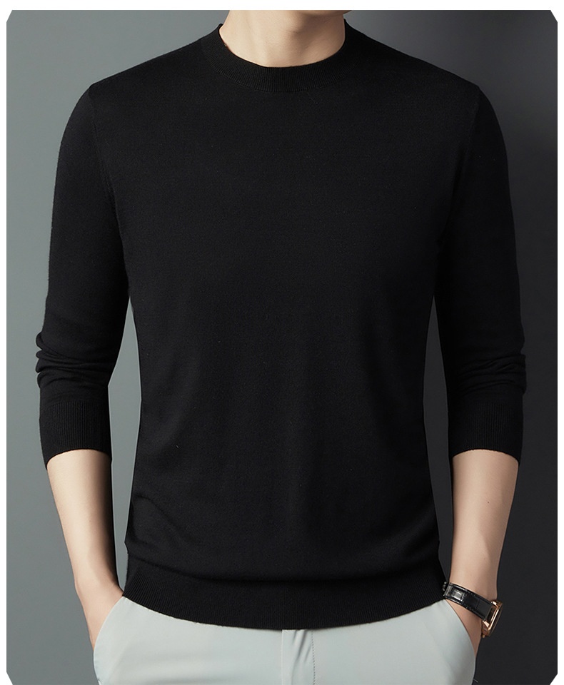 Herren-Langarmshirt aus Maulbeerseide-Wollmischung, bügelfrei, Rundhalsausschnitt, hautfreundlich und modisch_voghion.com