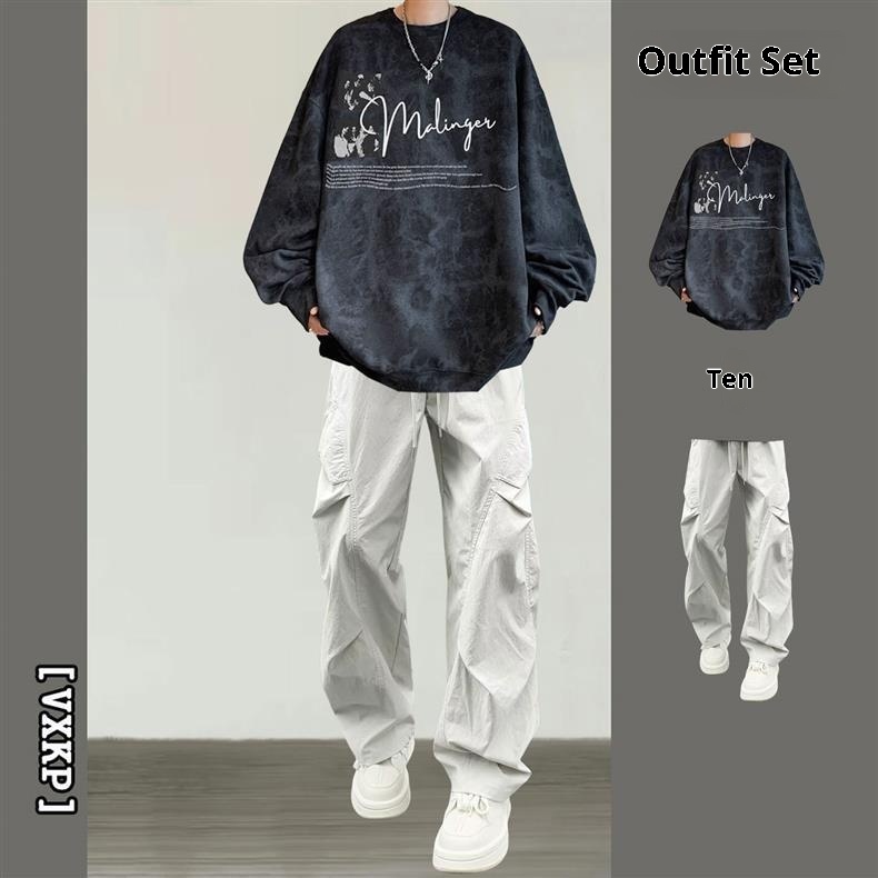 001 Handsome Tie-Dye Sweatshit Set Fo Men Tendy Band Outfit New Ameican Style Fleece Jacket Clothing Matching Men's_voghion.com