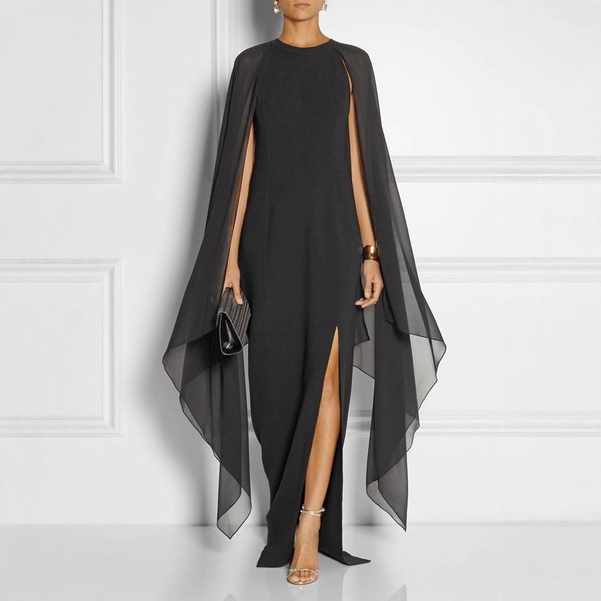 GraceChic Cross-Border New Women's Fashion European And American Foreign Trade Plus Size Gown Solid Color Slim Fit Party Dress_voghion.com