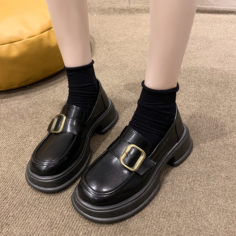 2024 Nieuwe Loafers Britse Stijl Zachte Dames Trendy Lente Herfst Dikke Zool Retro Slip-On Kleine Leren Schoenen_voghion.com