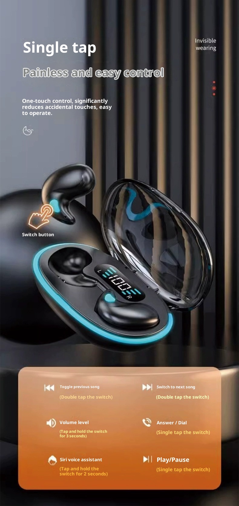 3c Ultra-Thin X55 Sleep Wireless Bluetooth Earphones 2025 New Air Bone Conduction Long Battery Life Non-In-Ear_voghion.com