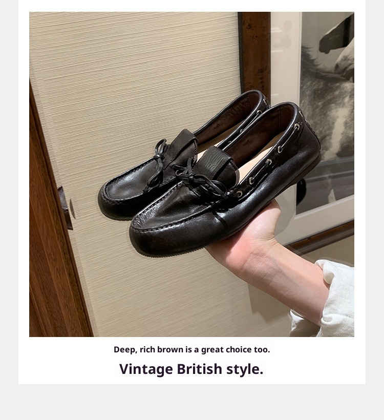 Grape Mom Same In Stock ~ Washed Horse Pattern British Style Bowknot Versatile Comfortable Loafers For Women_voghion.com
