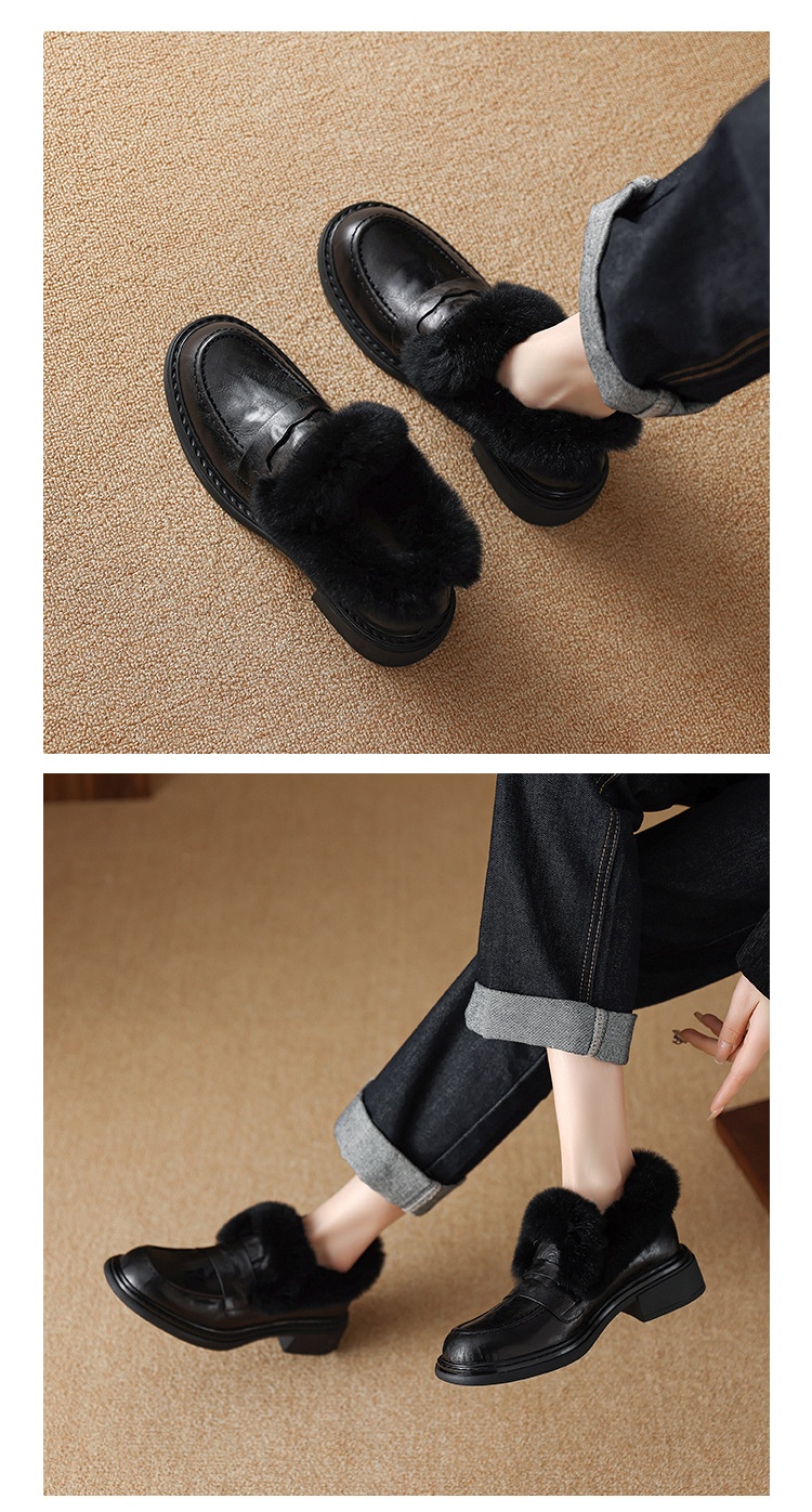 European And American Style Chunky Mid-Heel Deep Mouth Single Shoes For Women New Winter Round Toe Fleece-Lined_voghion.com