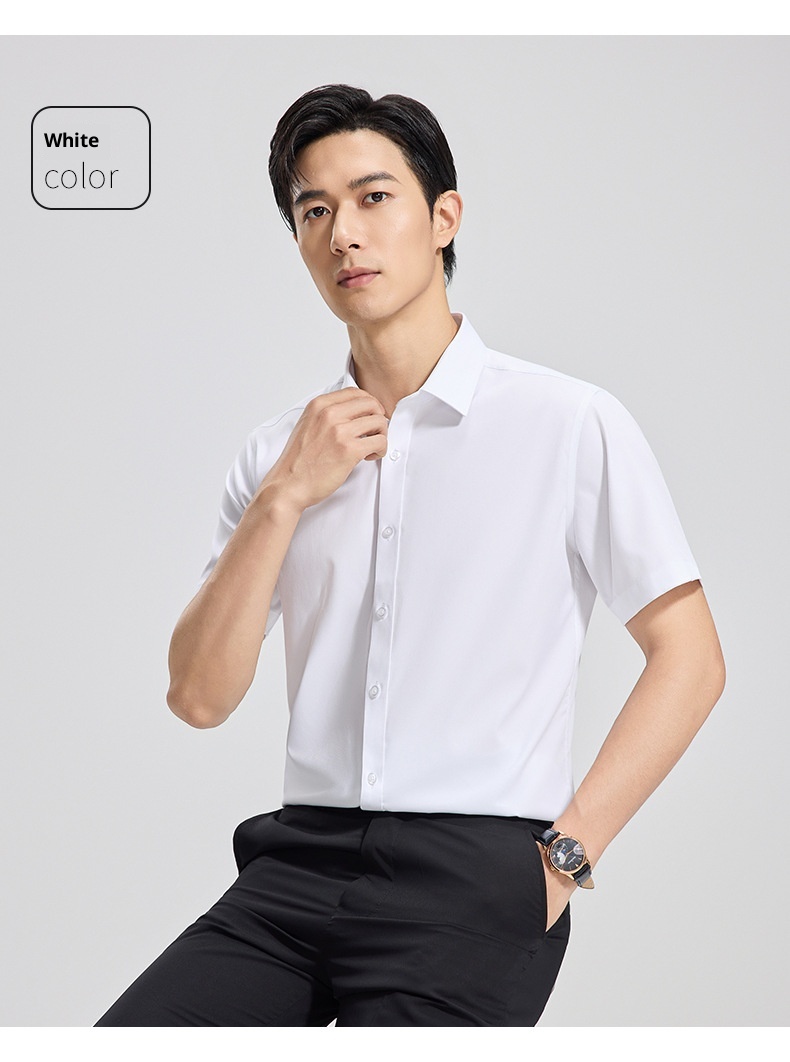 ForMen Men's Short Sleeve With Mulberry Silk, Wrinkle-Free, Professional Workwear, Summer Thin Business Shirt_voghion.com