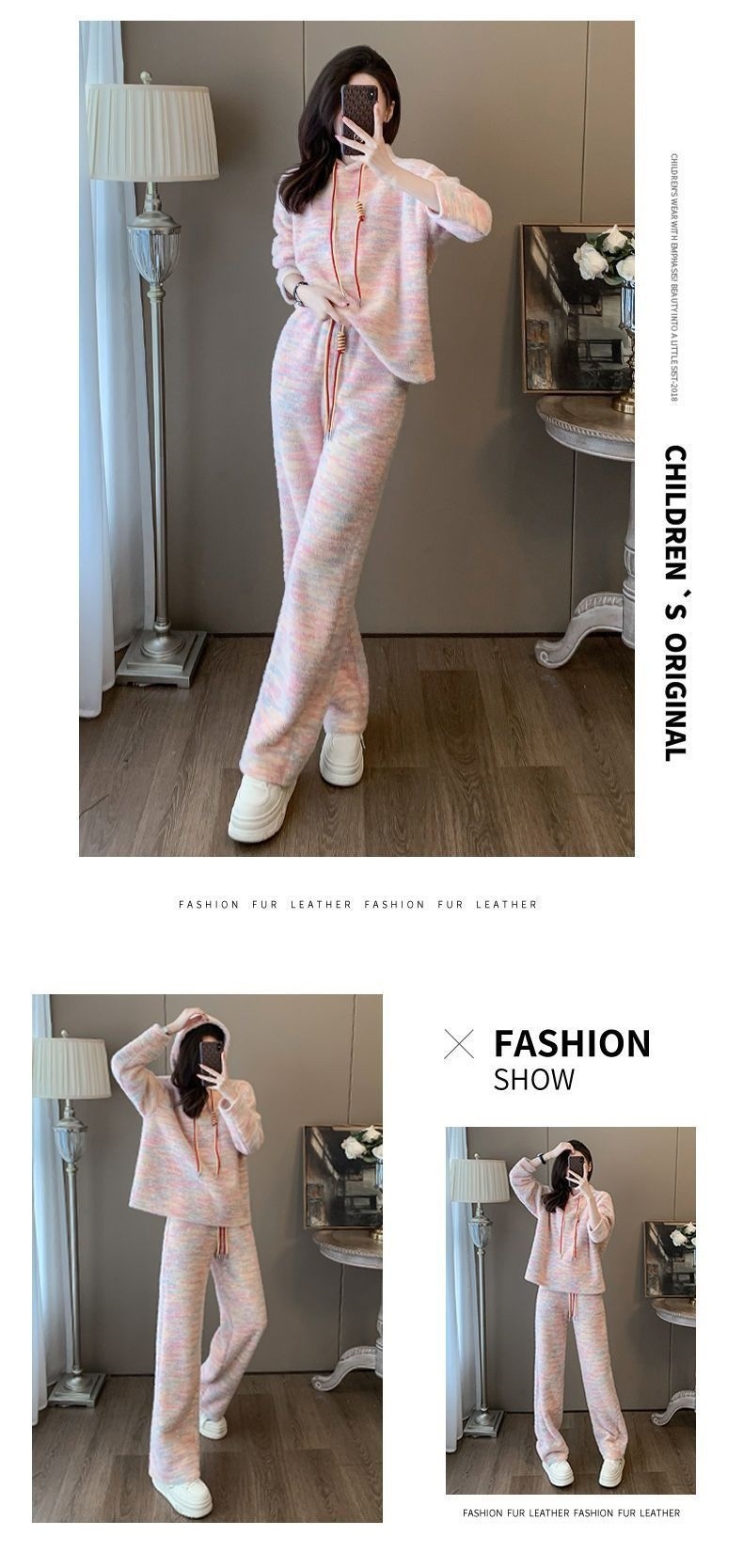 001 Lazy Style Casual Sports Suit For Women, New Autumn Loose Hoodie Sweatshirt And High-Waisted Wide-Leg Pants Two-Piece_voghion.com