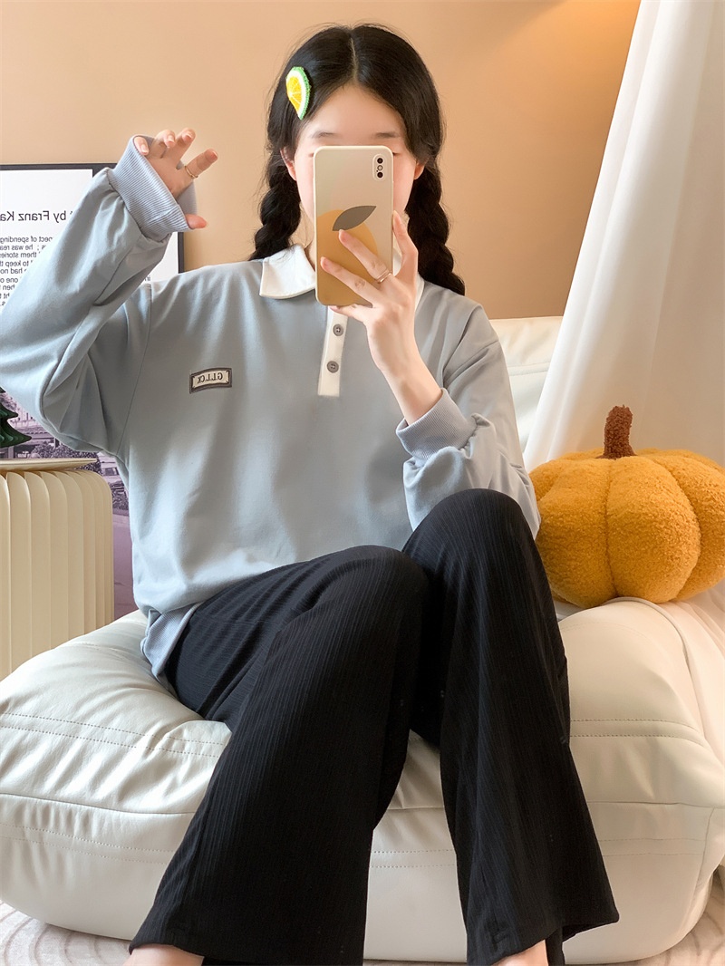 001 Real Shot Autumn Nine-Point Sleeve Casual Loose Versatile Fashion Sports Suit For Female Students Long Pants_voghion.com