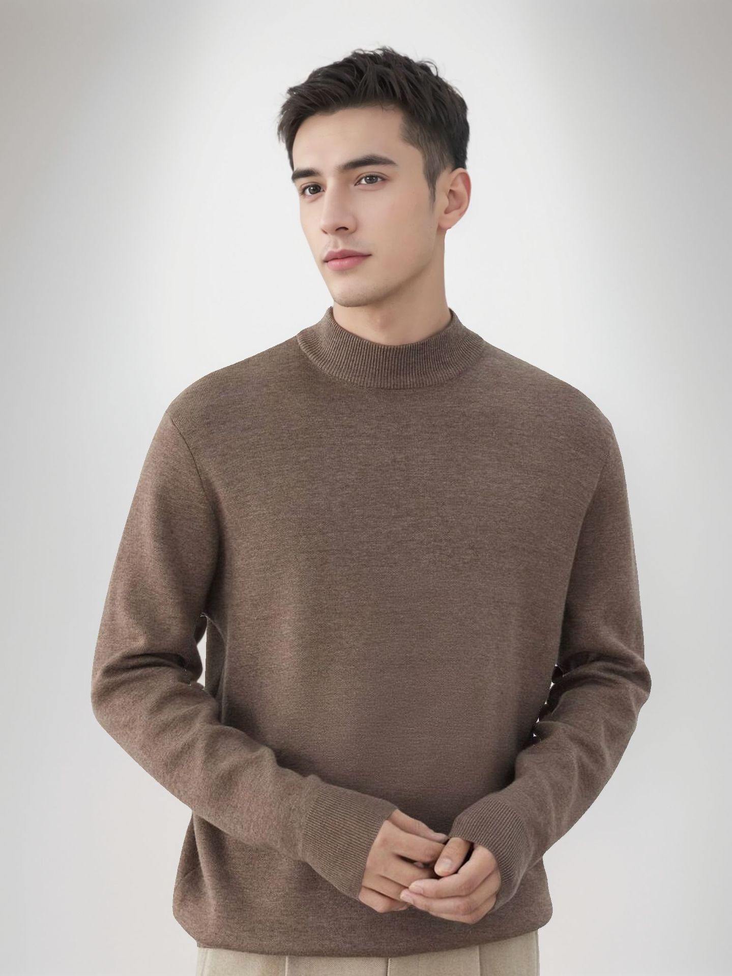 1 Maglione da uomo tinta unita 2025 Autunno Inverno Nuovo foderato in pile ispessito caldo collo medio maglietta base nera top alla moda_voghion.com