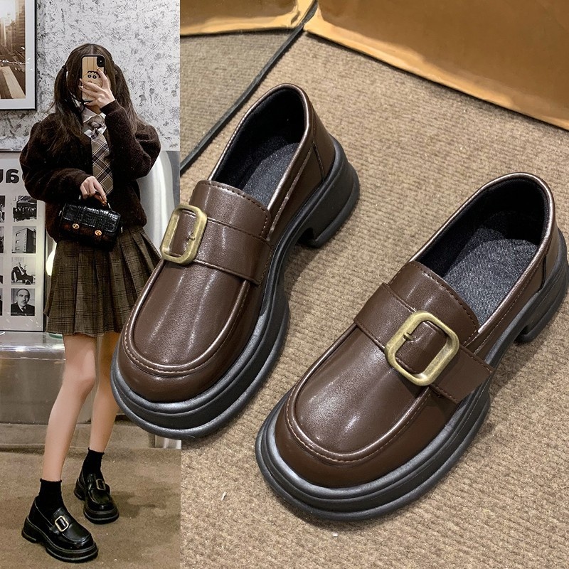2024 Nieuwe Loafers Britse Stijl Zachte Dames Trendy Lente Herfst Dikke Zool Retro Slip-On Kleine Leren Schoenen_voghion.com