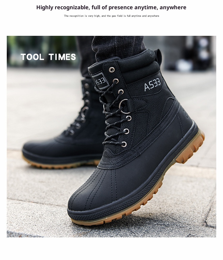 ShoeGlobe Cross-Border Russland Ukraine Herbst Winter Schwarzer Herren-Flachabsatz mit rutschfester Sohle, verdickter Schaft, griffig, für Wanderungen, sofort lieferbar_voghion.com